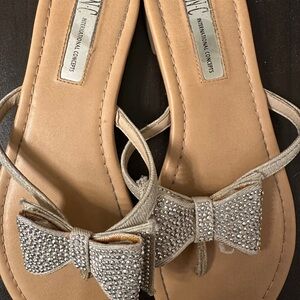 INC International Concepts Women's Glittering Silver Bow Sandals